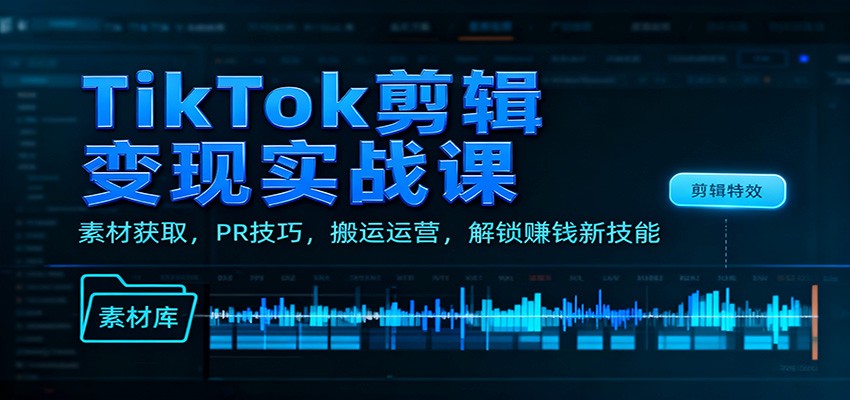 TikTok剪辑变现实战课：素材获取，PR技巧，搬运运营，解锁赚钱新技能-百川聊项目