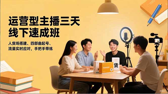 运营型主播三天线下班，人货场搭建,四部曲起号,流量实时应对，手把手带练-百川聊项目