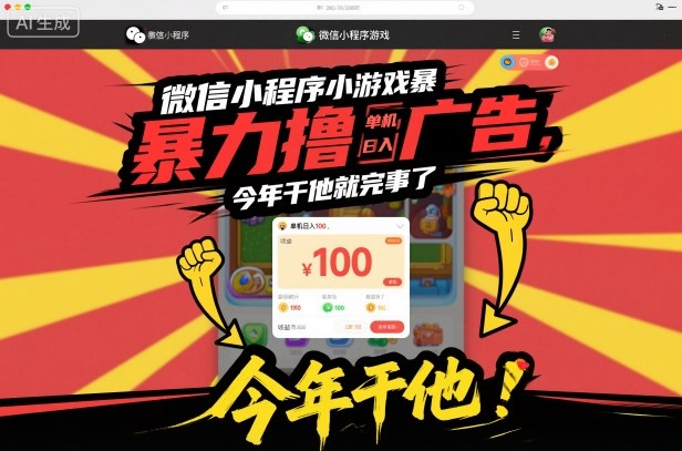 微信小程序小游戏暴力撸广告，单机日入100，今年干他就完事了-百川聊项目