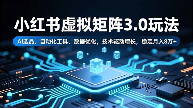 小红书虚拟矩阵3.0玩法，AI选品、自动化工具、数据优化，技术驱动增长，稳定月入8万+-百川聊项目