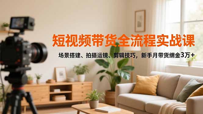 短视频带货全流程实战课，场景搭建、拍摄运镜、剪辑技巧，新手月带货佣金3万+-百川聊项目