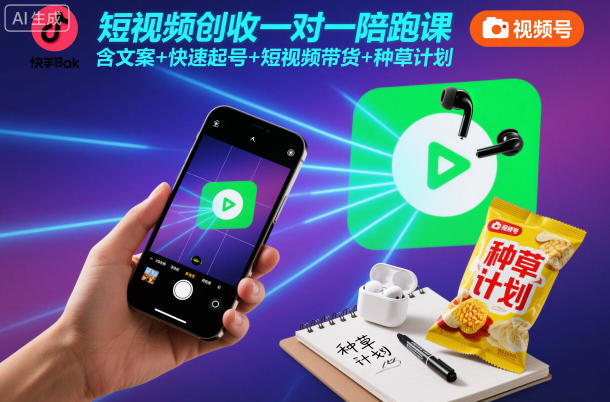 短视频创收一对一陪跑课，含文案+快速起号+短视频带货+种草计划-百川聊项目