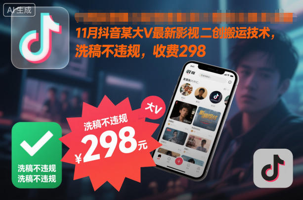 11月抖音某大V最新影视二创搬运技术，洗稿不违规，收费298-百川聊项目