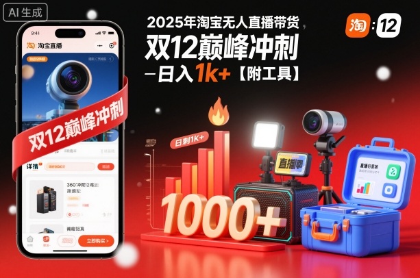 2025年淘宝无人直播带货，冲刺双12，日入1k+【附工具】【揭秘】-百川聊项目