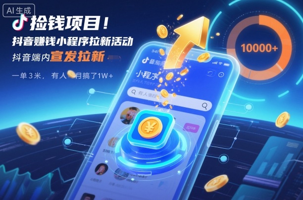 捡钱项目！抖音賺钱小程序拉新活动，抖音端内宣发拉新，一单3米，有人半个月搞了1W+-百川聊项目