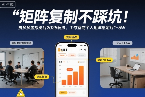 矩阵复制不踩坑！拼多多虚拟类目2025玩法，工作室或者个人矩阵稳定月1-5W【揭秘】-百川聊项目