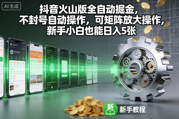 抖音火山版全自动掘金，不封号自动操作，可矩阵放大操作，新手小白也能日入5张【揭秘】-百川聊项目