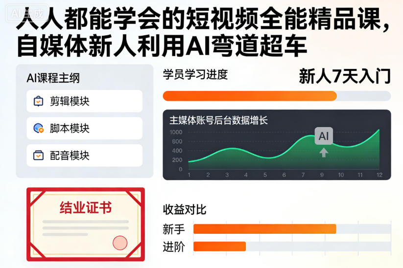 人人都能学会的短视频全能精品课,自媒体新人利用AI弯道超车-百川聊项目