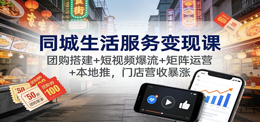 同城生活服务变现课：团购搭建+短视频爆流+矩阵运营+本地推，门店营收暴涨-百川聊项目
