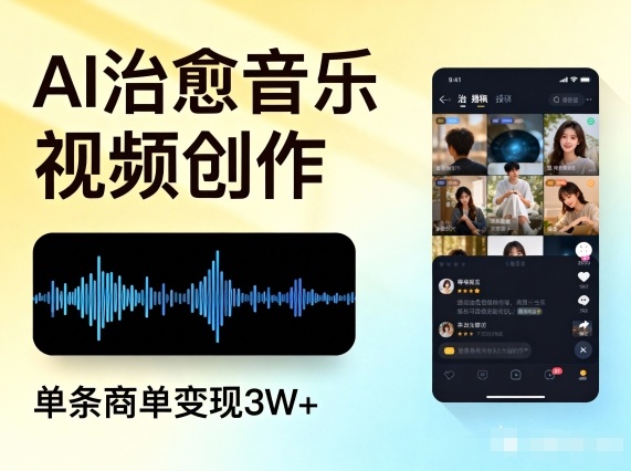AI做治愈音乐视频，多平台投稿，单条商单变现3W+-百川聊项目