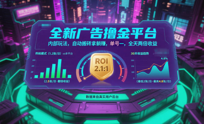 全新广告撸金平台，内部玩法，自动搬砖拿躺賺，单号一天保底2张+，全天两倍收益【揭秘】-百川聊项目