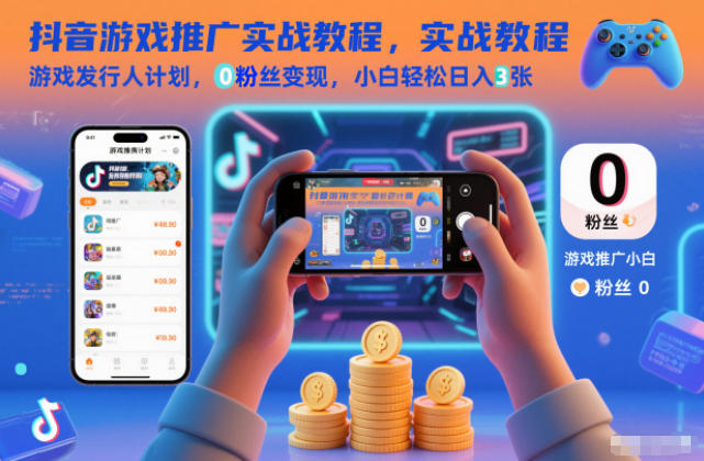 抖音游戏推广实战教程，游戏发行人计划，0粉丝变现，小白轻松日入3张-百川聊项目