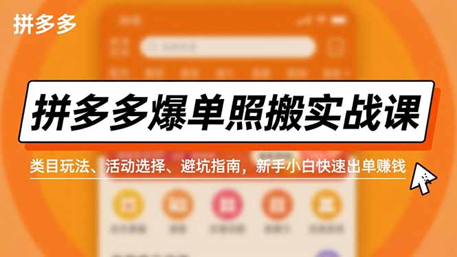 拼多多爆单照搬实战课，类目玩法、活动选择、避坑指南，新手小白快速出单赚钱-百川聊项目