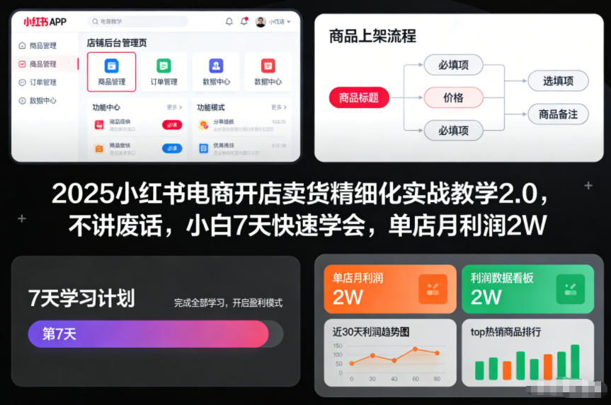 2025小红书电商开店卖货精细化实战教学2.0，不讲废话，小白7天快速学会，单店月利润2W-百川聊项目