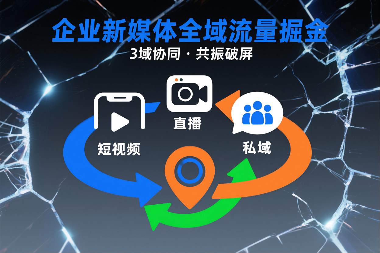 短视频全域商业模式，企业新媒体全域流量掘金，3域协同，共振破屏，短视频-直播-私域-地域-百川聊项目