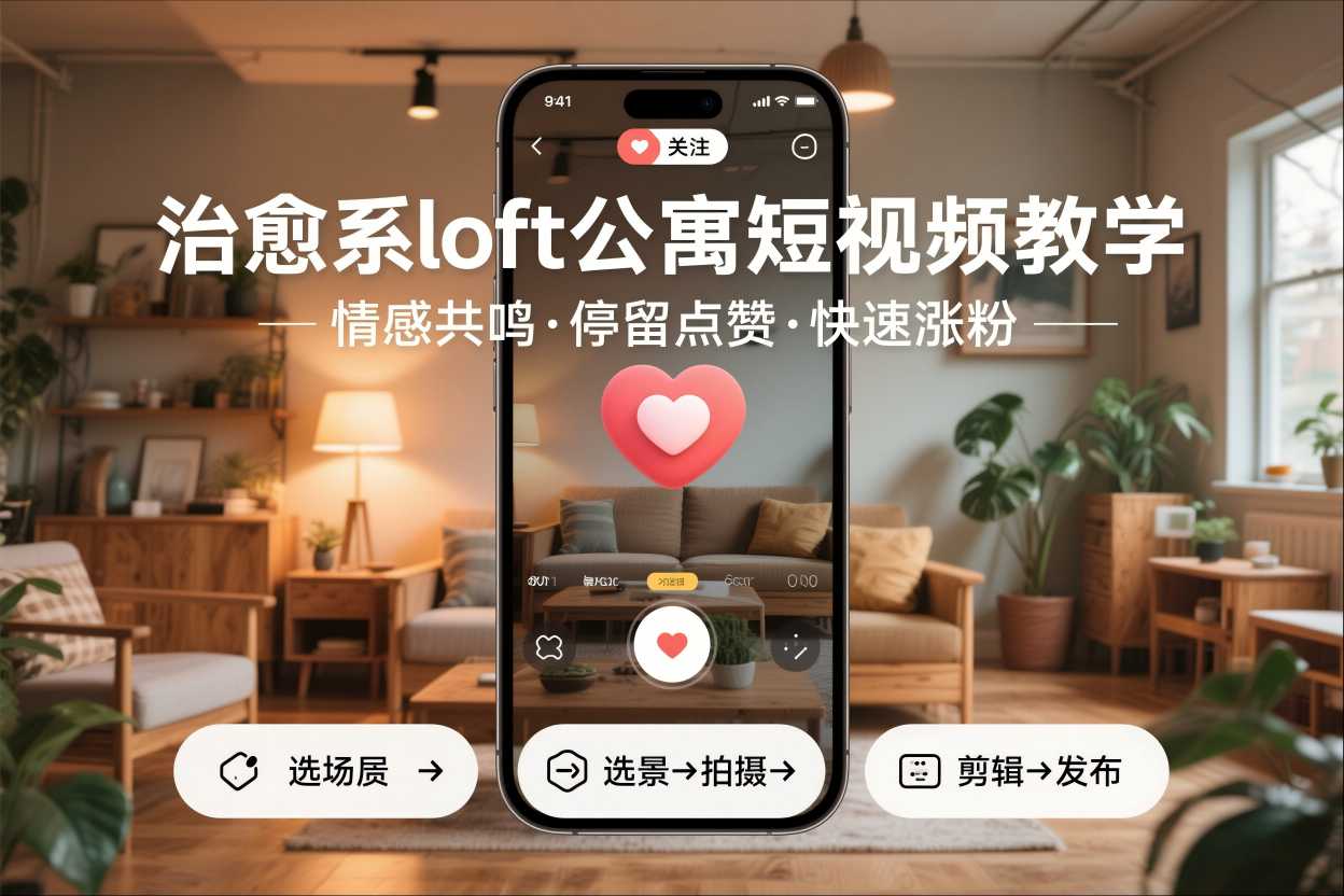 治愈系loft公寓短视频制作教学，情感共鸣引停留点赞关注，快速起号涨粉-百川聊项目