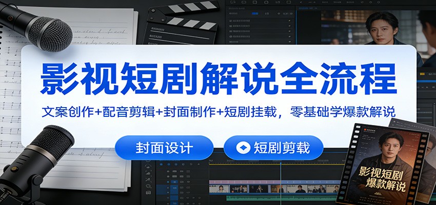 影视短剧解说全流程：文案创作+配音剪辑+封面制作+短剧挂载，零基础学爆款解说-百川聊项目