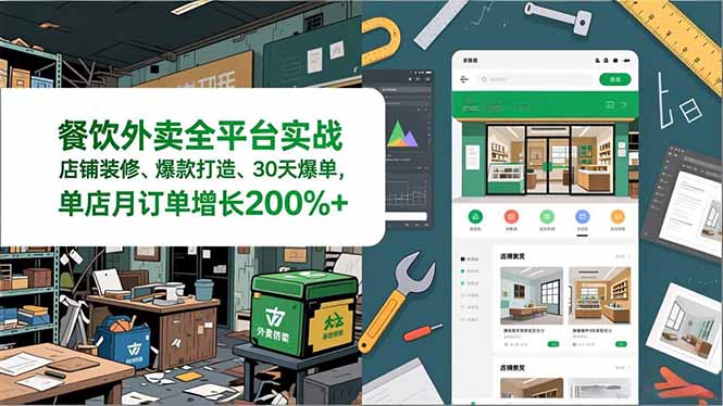 餐饮外卖全平台实战，店铺装修、爆款打造、30天爆单，手把手教学，单店月订单增长200%+-百川聊项目
