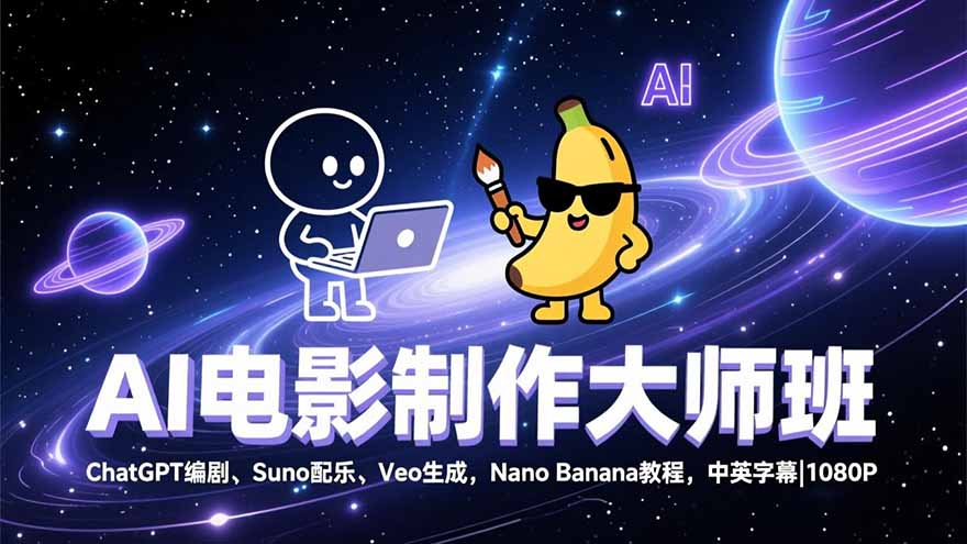 AI电影制作大师班：ChatGPT编剧、Suno配乐、Veo生成，Nano Banana教程，中英字幕|1080P-百川聊项目