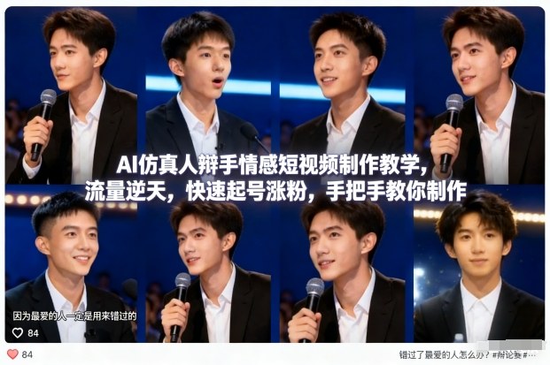 AI仿真人辩手情感短视频制作教学，流量逆天，快速起号涨粉，手把手教你制作-百川聊项目
