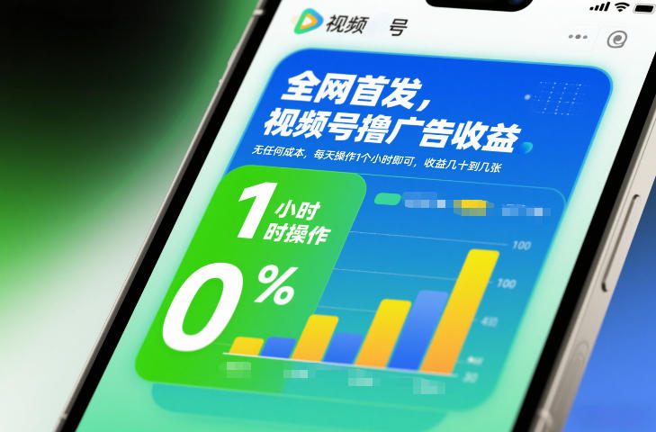 全网首发，视频号撸广告收益，无任何成本，每天操作1个小时即可，收益几十到几张-百川聊项目