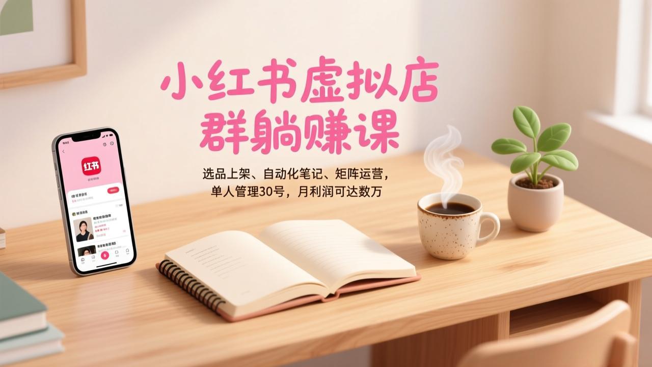 小红书虚拟店群躺赚课，选品上架、自动化笔记、矩阵运营，单人管理30号，月利润可达数万-百川聊项目