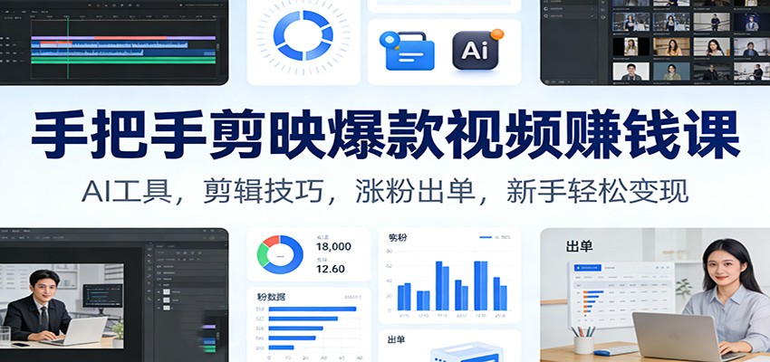 手把手剪映爆款视频赚钱课：AI工具，剪辑技巧，涨粉出单，新手轻松变现-百川聊项目