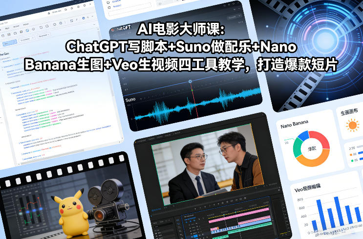 AI电影大师课：ChatGPT写脚本+Suno做配乐+Nano Banana生图+Veo生视频，打造爆款短片-百川聊项目