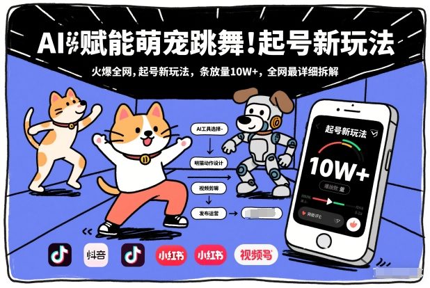 AI赋能萌宠跳舞，火爆全网，起号新玩法，条条播放量10W+，全网最详细拆解-百川聊项目
