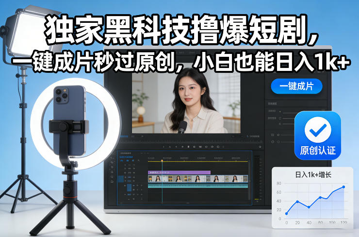 独家黑科技撸爆短剧，一键成片秒过原创，小白也能日入1k+【揭秘】-百川聊项目