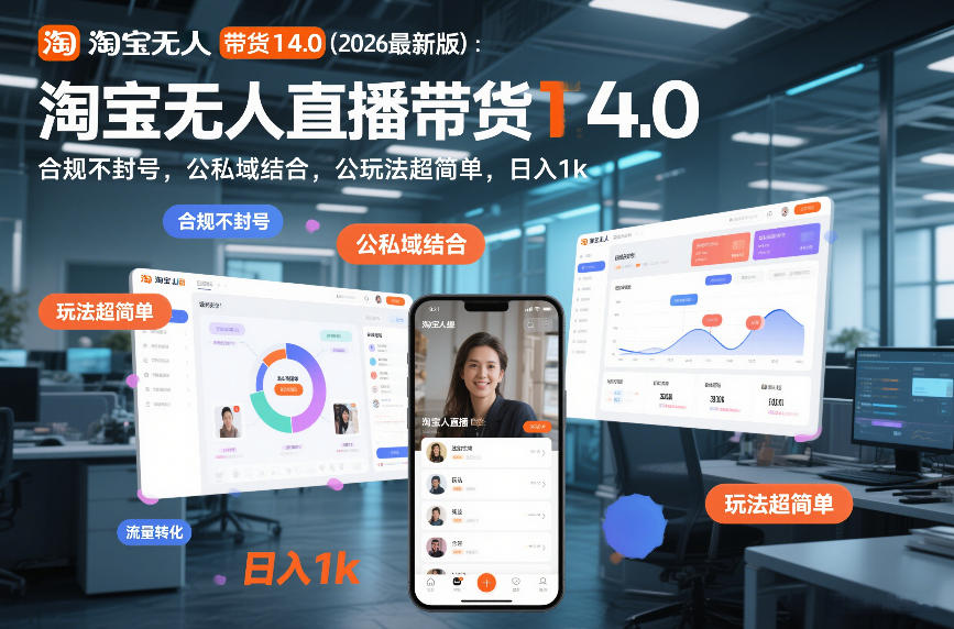 淘宝无人直播带货14.0(2026最新版)：合规不封号，公私域结合，玩法超简单，日入1k+【揭秘】-百川聊项目