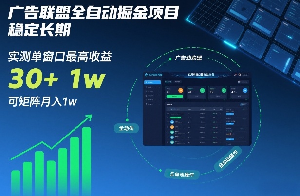 广告联盟全自动掘金项目，稳定长期，实测单窗口最高收益30+，可矩阵月入1w+【揭秘】-百川聊项目