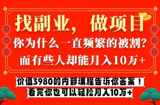 价值3980的网创内部课程，告诉你互联网创业月入10个W的秘密【揭秘】-百川聊项目