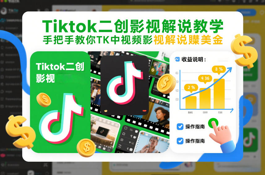 Tiktok二创影视解说教学，手把手教你TK中视频影视解说賺美金(更新26年1月)-百川聊项目