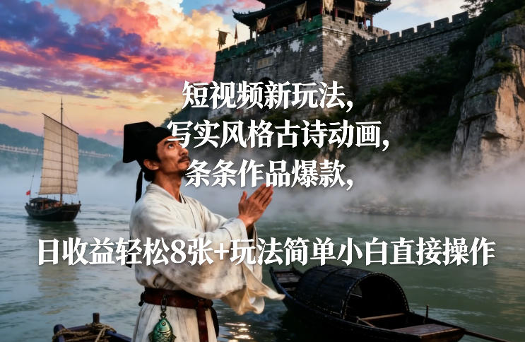 短视频新玩法，写实风格古诗动画，条条作品爆款，日收益轻松8张+玩法简单小白直接操作-百川聊项目
