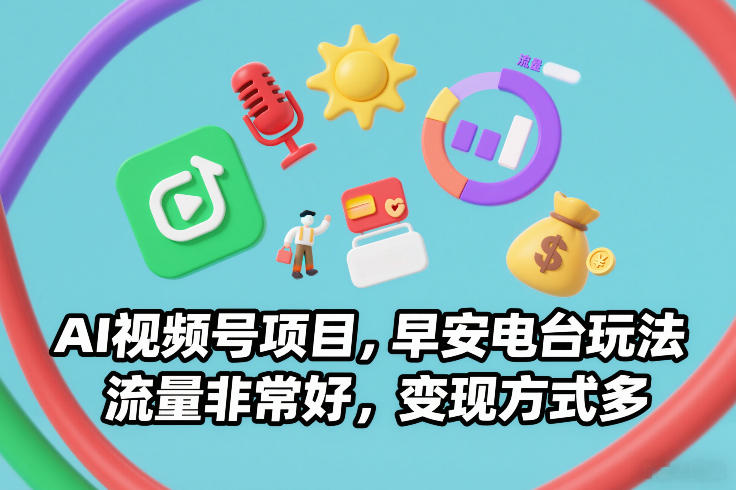 AI视频号项目，早安电台玩法，流量非常好，变现方式多-百川聊项目