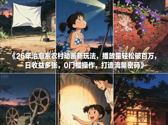 26年治愈系农村动画新玩法，播放量轻松破百万，日收益多张，0门槛操作，打造流量密码-百川聊项目