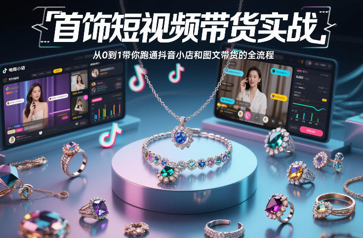 首饰短视频带货实战，从0到1带你跑通抖音小店和图文带货的全流程-百川聊项目