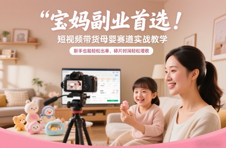 宝妈副业首选！短视频带货母婴赛道实战教学，新手也能轻松出单，碎片时间轻松增收-百川聊项目