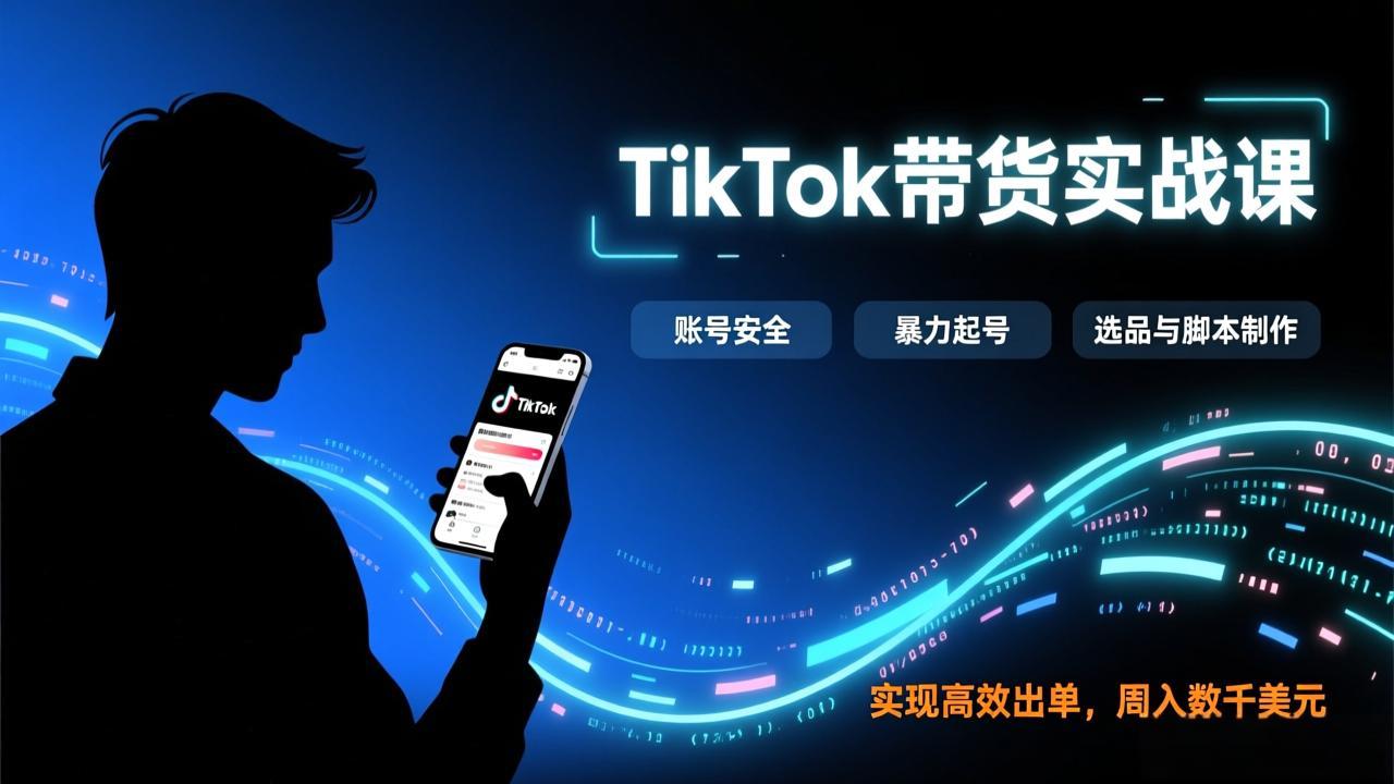 TikTok带货实战课，涵盖账号安全、暴力起号、选品与脚本制作，实现高效出单，周入数千美元-百川聊项目