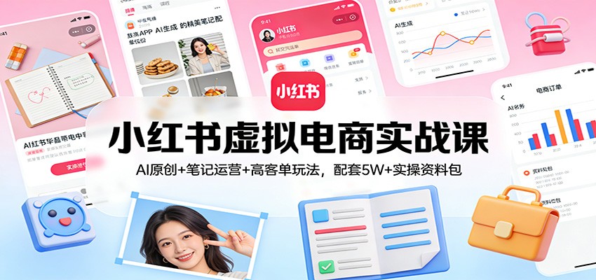 小红书虚拟电商实战课：AI原创+笔记运营+高客单玩法，配套5W+实操资料包-百川聊项目