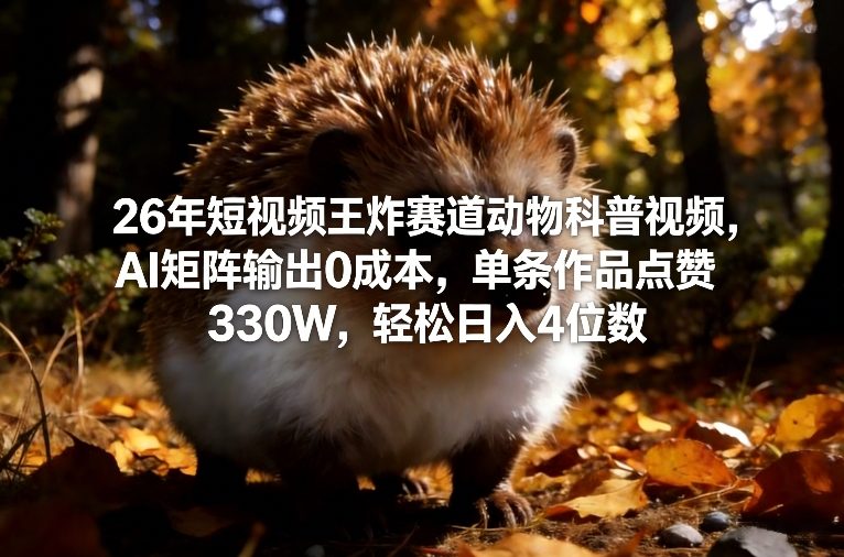 26年短视频王炸赛道动物科普视频，AI矩阵输出0成本，单条作品点赞330W，轻松日入4位数-百川聊项目