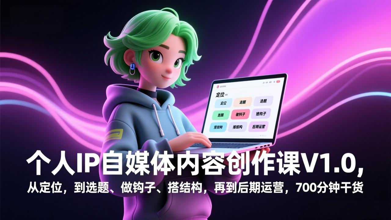 个人IP自媒体内容创作课V1.0，从定位，到选题、做钩子、搭结构，再到后期运营，700分钟干货-百川聊项目