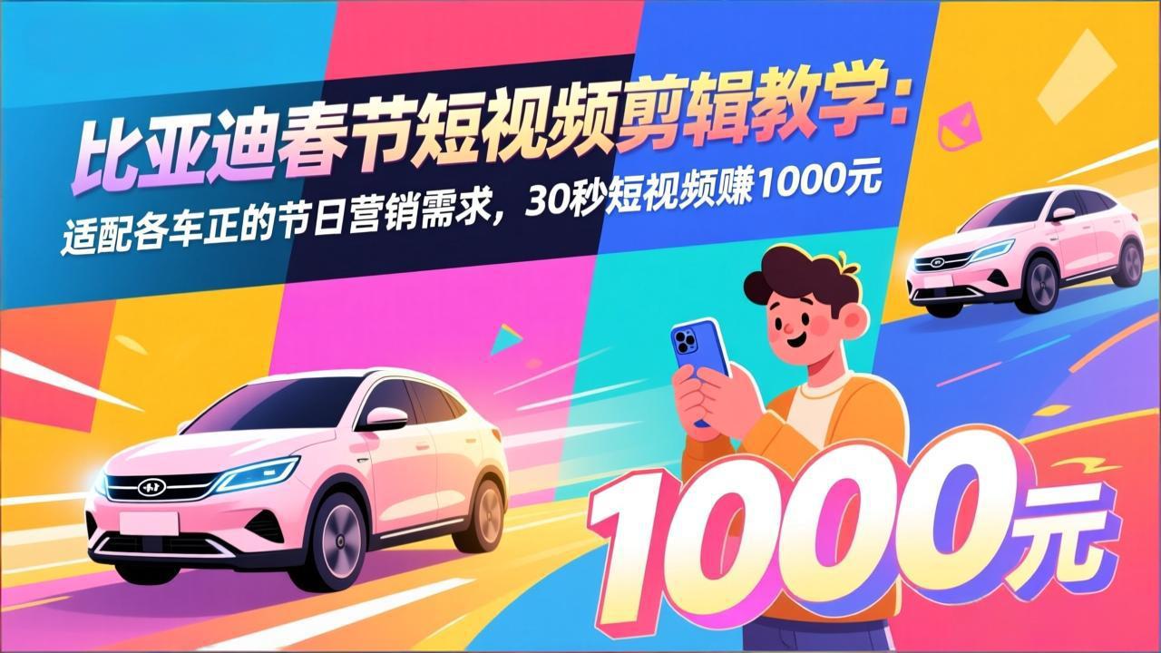 比亚迪春节短视频剪辑教学：适配各车企的节日营销需求，30秒短视频赚1000元-百川聊项目