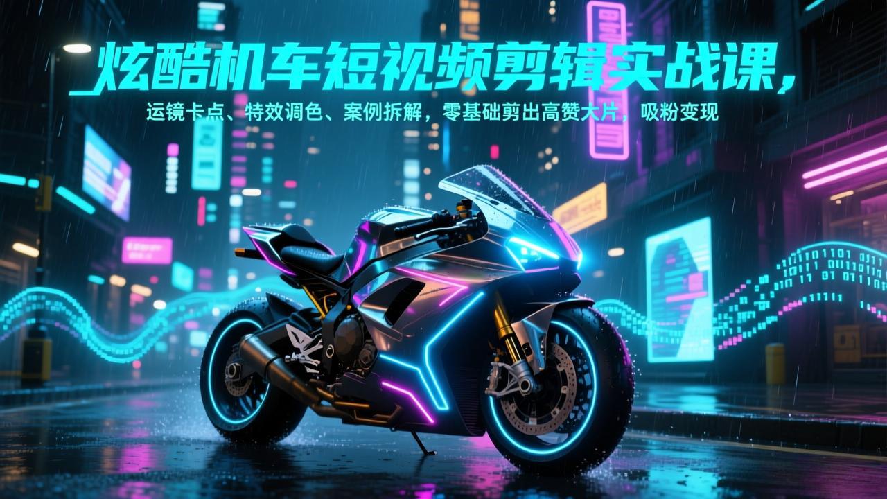 炫酷机车短视频剪辑实战课，运镜卡点、特效调色、案例拆解，零基础剪出高赞大片，吸粉变现-百川聊项目