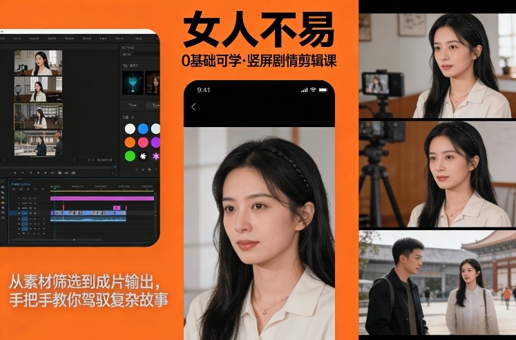 0基础可学！《女人不易》竖屏剧情剪辑课，从素材筛选到成片输出，手把手教你驾驭复杂故事-百川聊项目