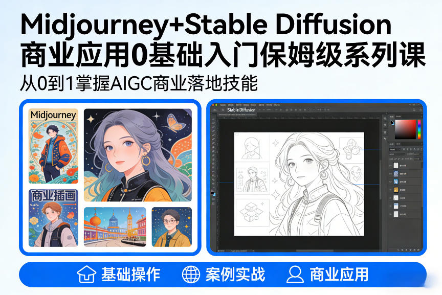 AIGC商业应用Midjourney+Stable Diffusion教程，0基础入门保姆级系列课-百川聊项目