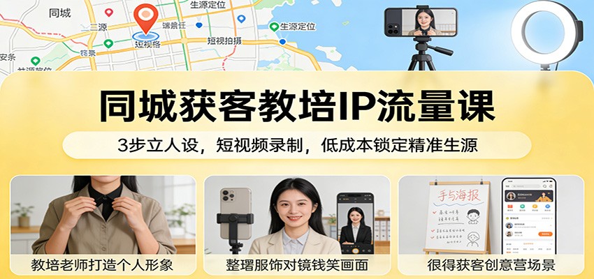 同城获客教培IP流量课：3步立人设，短视频录制，低成本锁定精准生源-百川聊项目