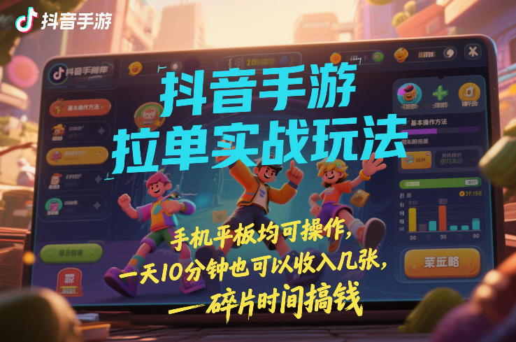 抖音手游拉单实战玩法，手机平板均可操作，一天10分钟也可以收入几张，碎片时间搞钱【揭秘】-百川聊项目