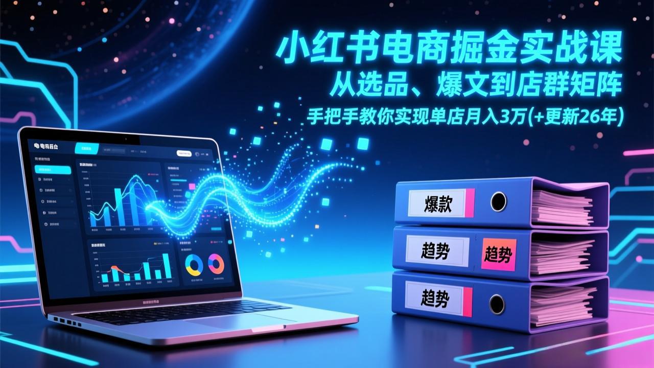 小红书电商掘金实战课，从选品、爆文到店群矩阵，手把手教你实现单店月入3万+(更新26年-百川聊项目
